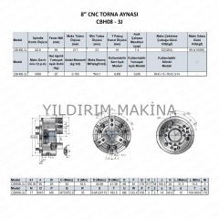 8'' 3 Ayak Geniş Merkezli CNC Torna Aynası